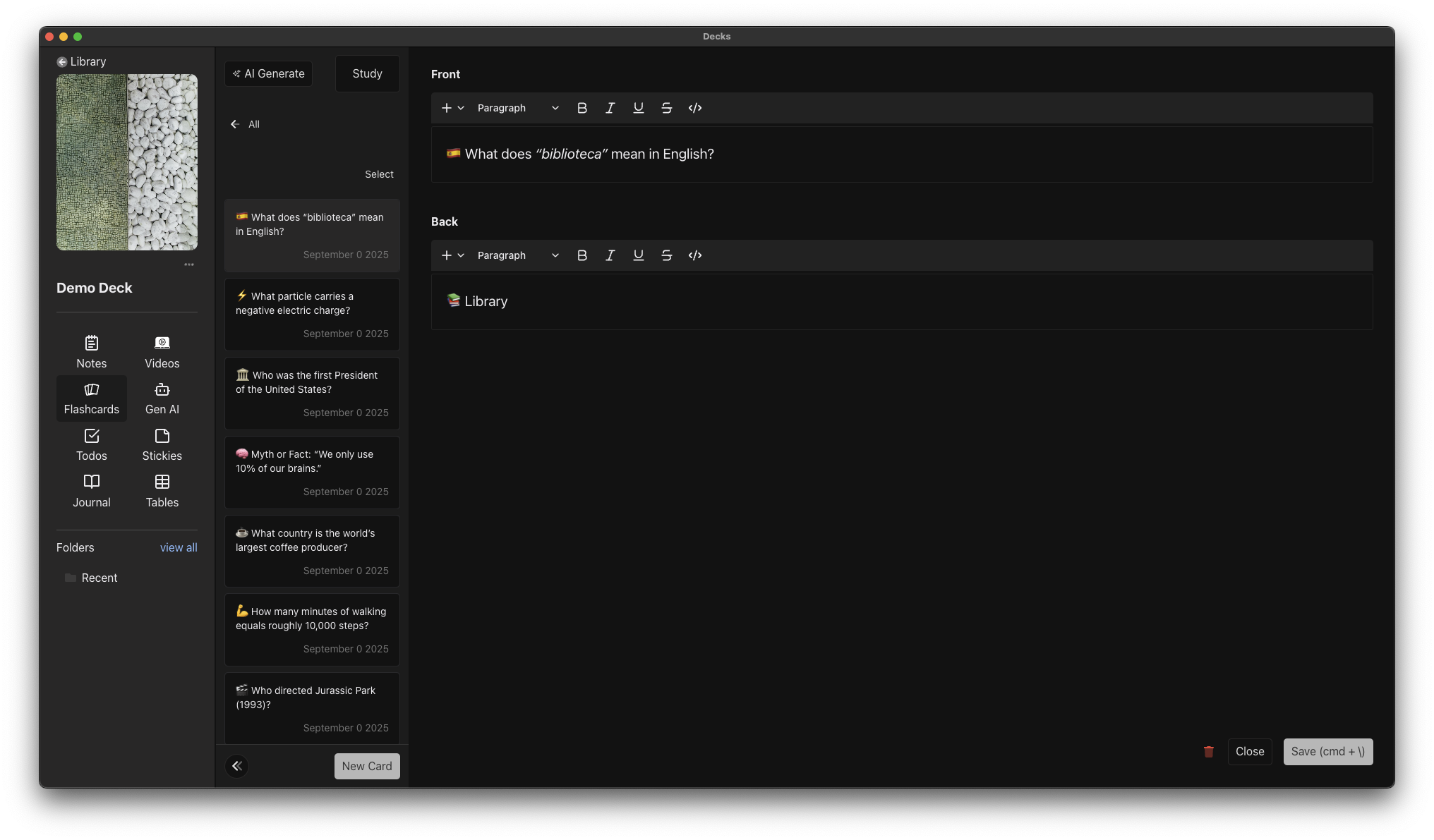 Flashcard editor
