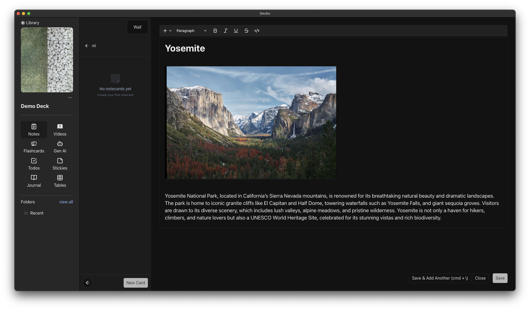Rich note editor